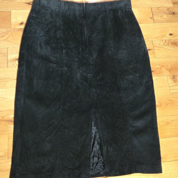 Black Genuine suede leather midi skirt size 14 - Picture 2 of 9